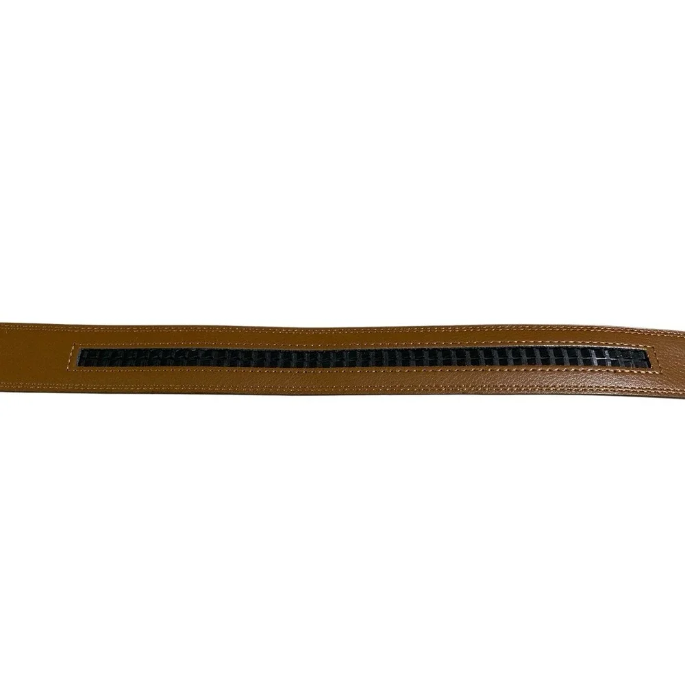 Railtek Men Tan Brown Leather Ratchet Belt Automatic Buckle Holeless Adjustable